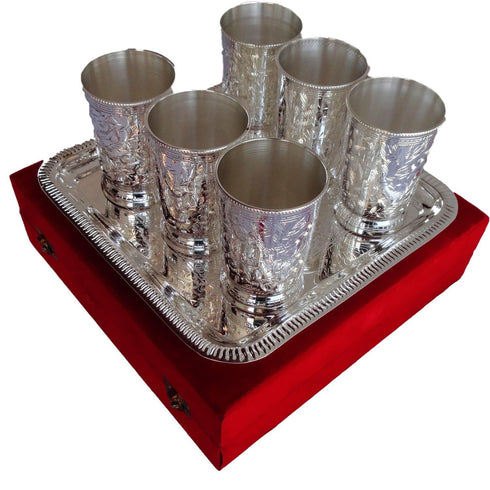 Brass 6 Glass set with tray 1.66kg